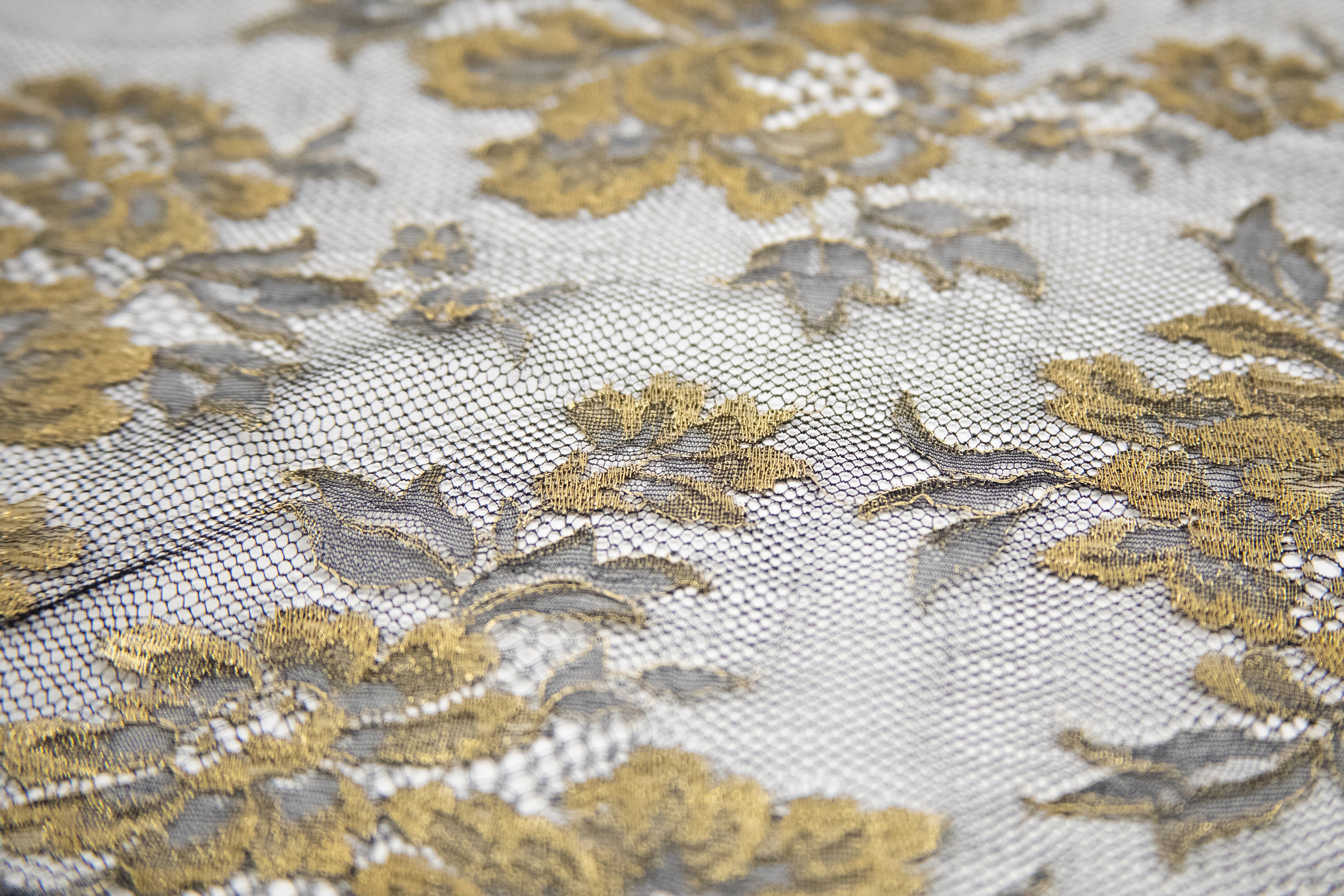 Floral Lace in Black/Gold Metallic, Made in France - Image 4