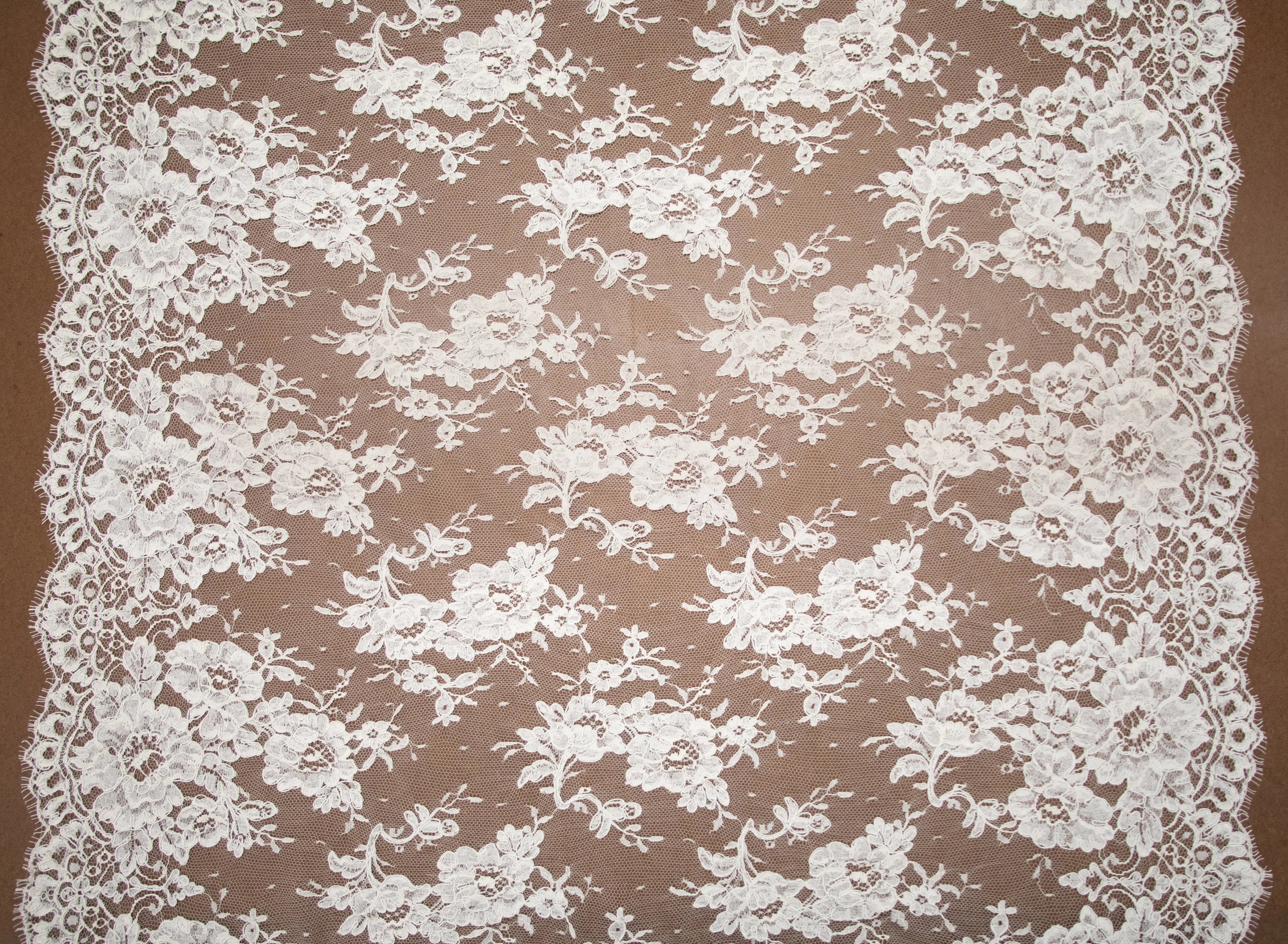 Floral Alencon Lace in Off-White/Ivory, Made in France - Image 4
